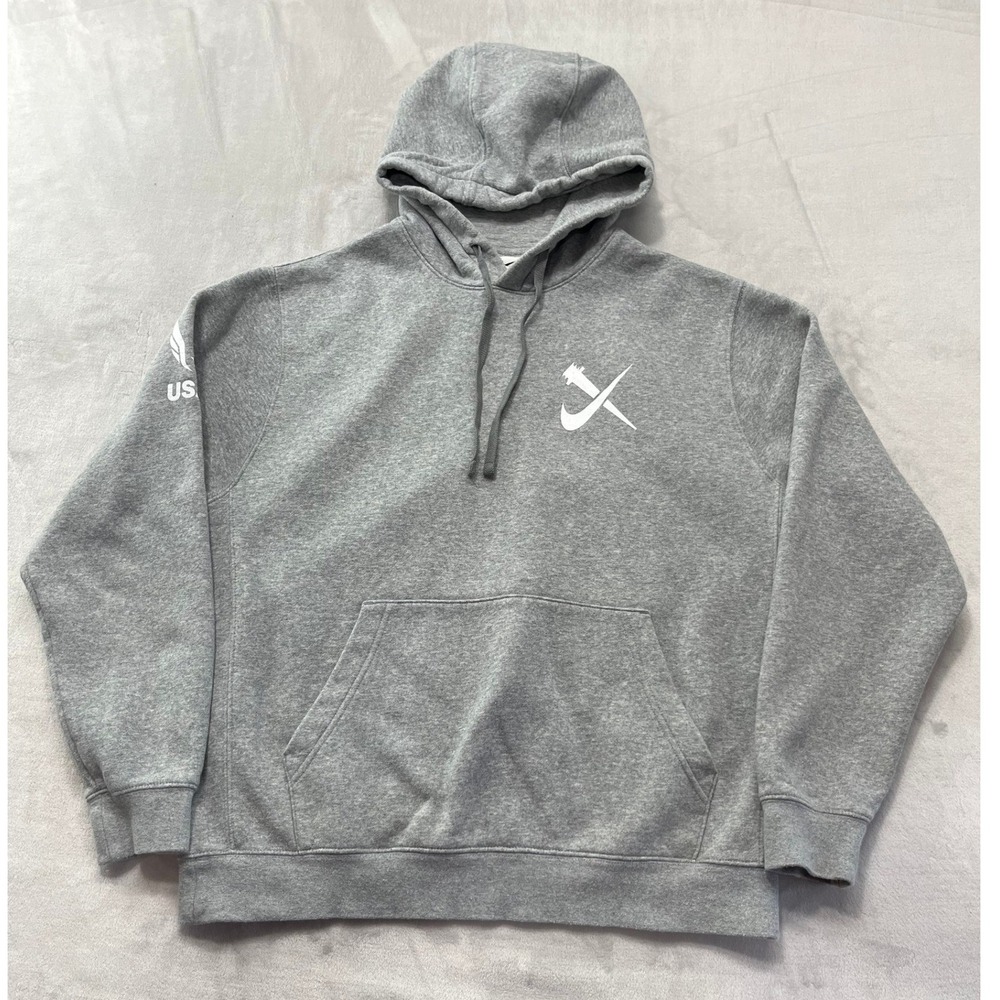 Nike Hoodie Men Large Gray Fleece Nike Indoor Nationals USATF Graphic Swoosh